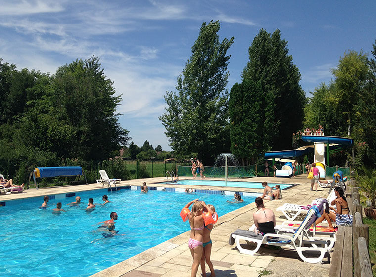 Water park made up of slide campsite in the Jura