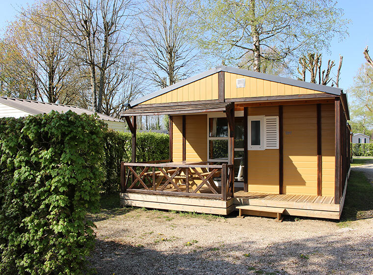 Gitotel chalet for five people outside view at camping le Val d'Amour in the Jura