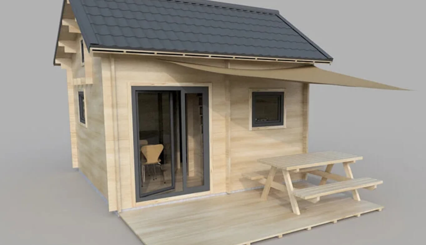 Chalet cabane dans le Jura avec terrasse semi-couverte en location au Camping le Val d’Amour près de Dôle