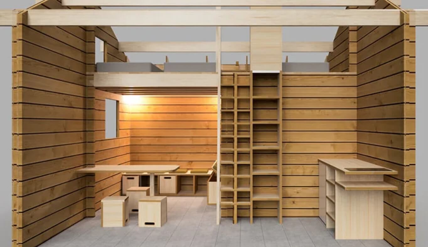 L’Intérieur du chalet cabane dans le Jura avec terrasse semi-couverte en location au Camping le Val d’Amour près de Dôle