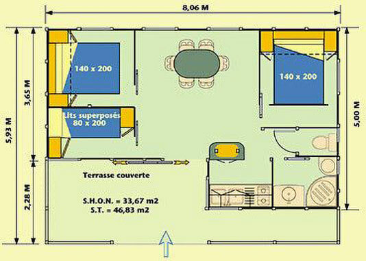 Plattegrond 6-persoons Gitotel-chalet in Jura