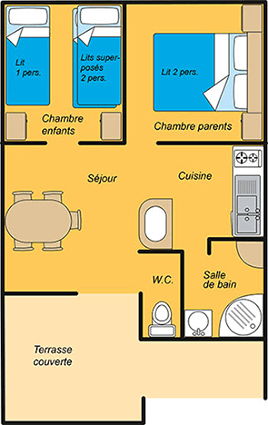 Plattegrond 5-persoons Gitotel-chalet in Jura